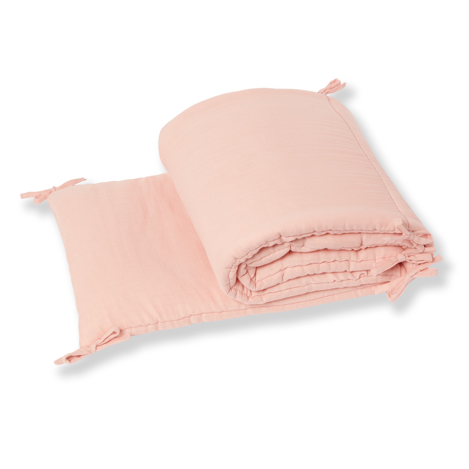 Tour de lit bébé fille en gaze de coton bio rose poudre